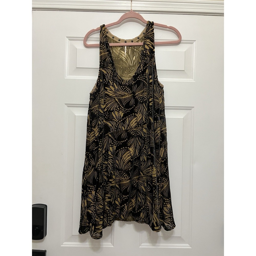 Free People FP Ellie Burnout Velvet Mini Dress Tunic Medium Boho Festival Gothic